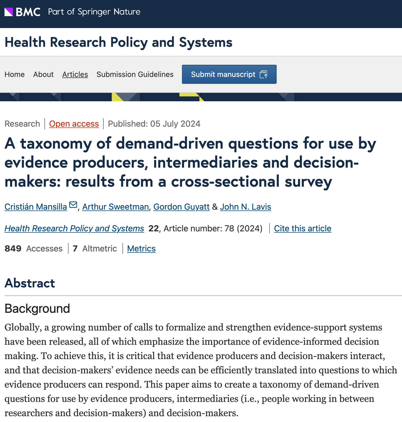 Health Research Policy and Systems